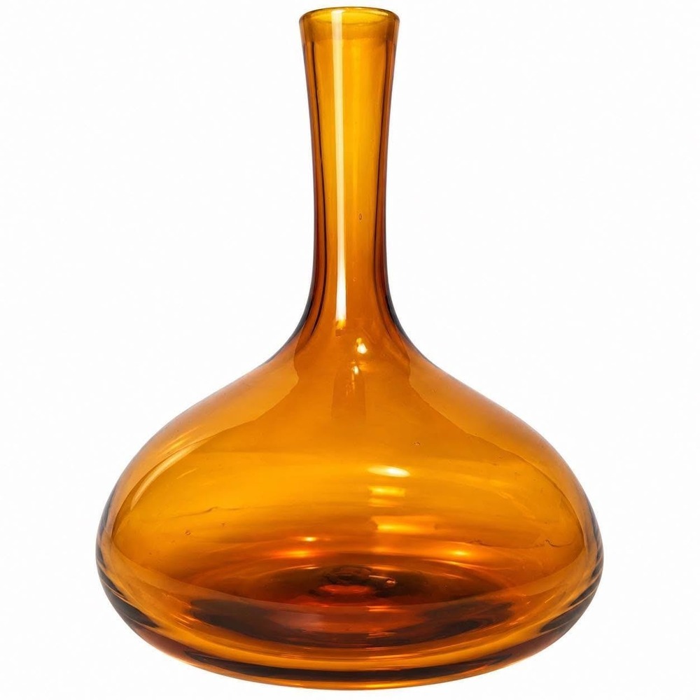 Vtg Orange Amber Glass Vase Hand Blown Mid Century Modern Art 8.5" Bulbous